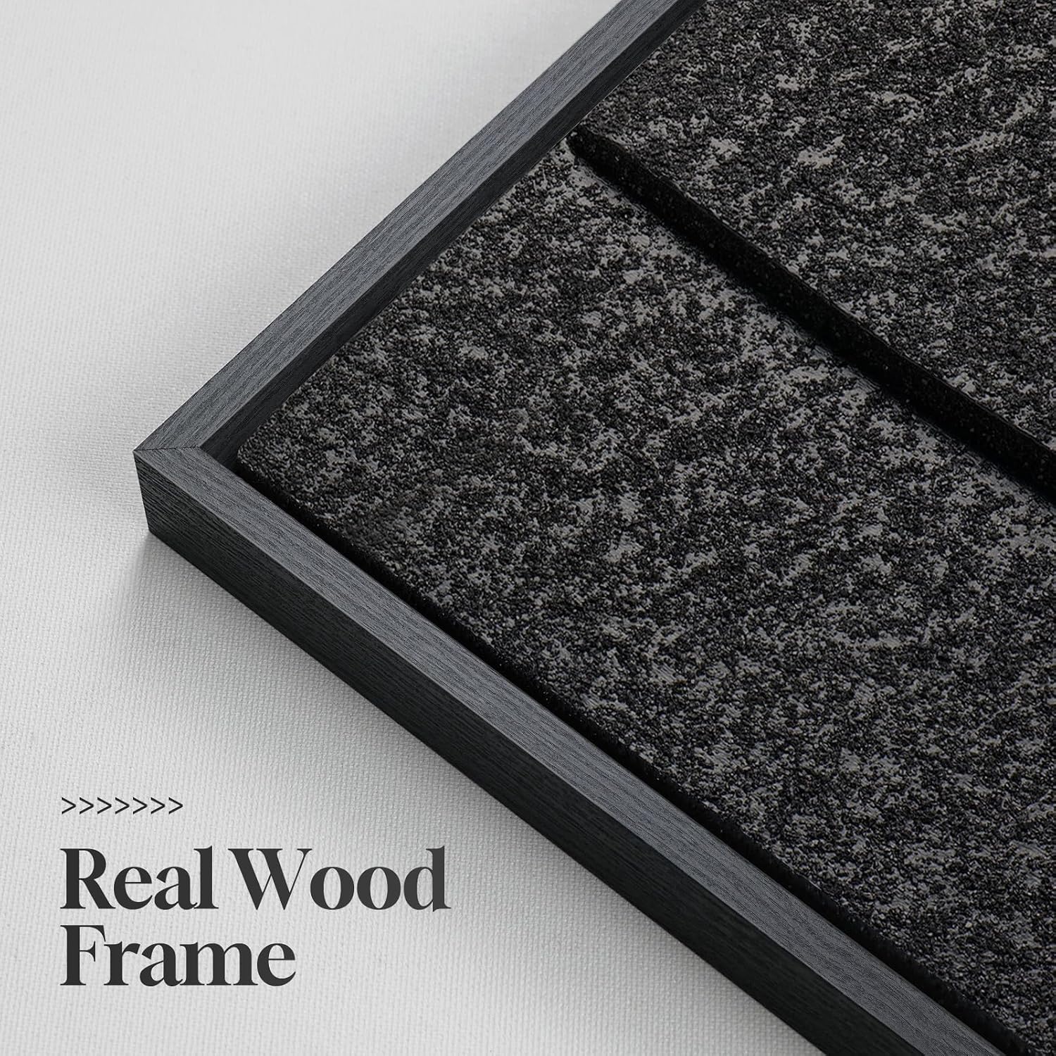 Large 3D Textured Framed Black Abstract Wall Art for Living Room, 3 piece Modern Minimalist Geometric Texture Artwork for Walls, Sandstone Art Pictures for Bedroom Hallway Office Wall Decor 24x36 In