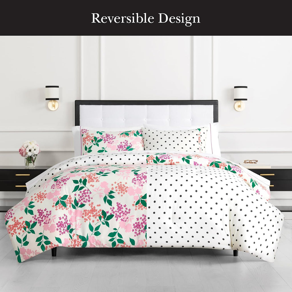 kate spade new york Bold Blossoms King Comforter Set, 300 Thread Count Cotton Reversible Cover, All Season 3 Piece Bedding, Machine Washable, Floral Multicolor