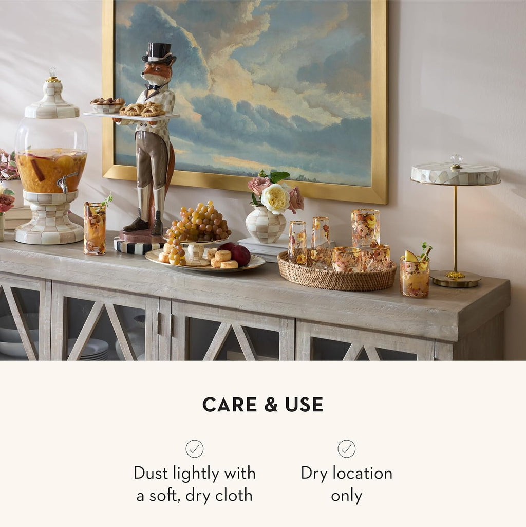 MACKENZIE-CHILDS LED Rechargeable Disk Table Lamp, Cordless Touch Lamp, Brown-and-White Mocha Check
