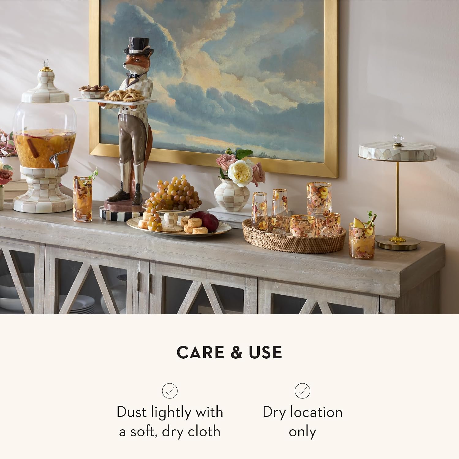 MACKENZIE-CHILDS LED Rechargeable Disk Table Lamp, Cordless Touch Lamp, Brown-and-White Mocha Check