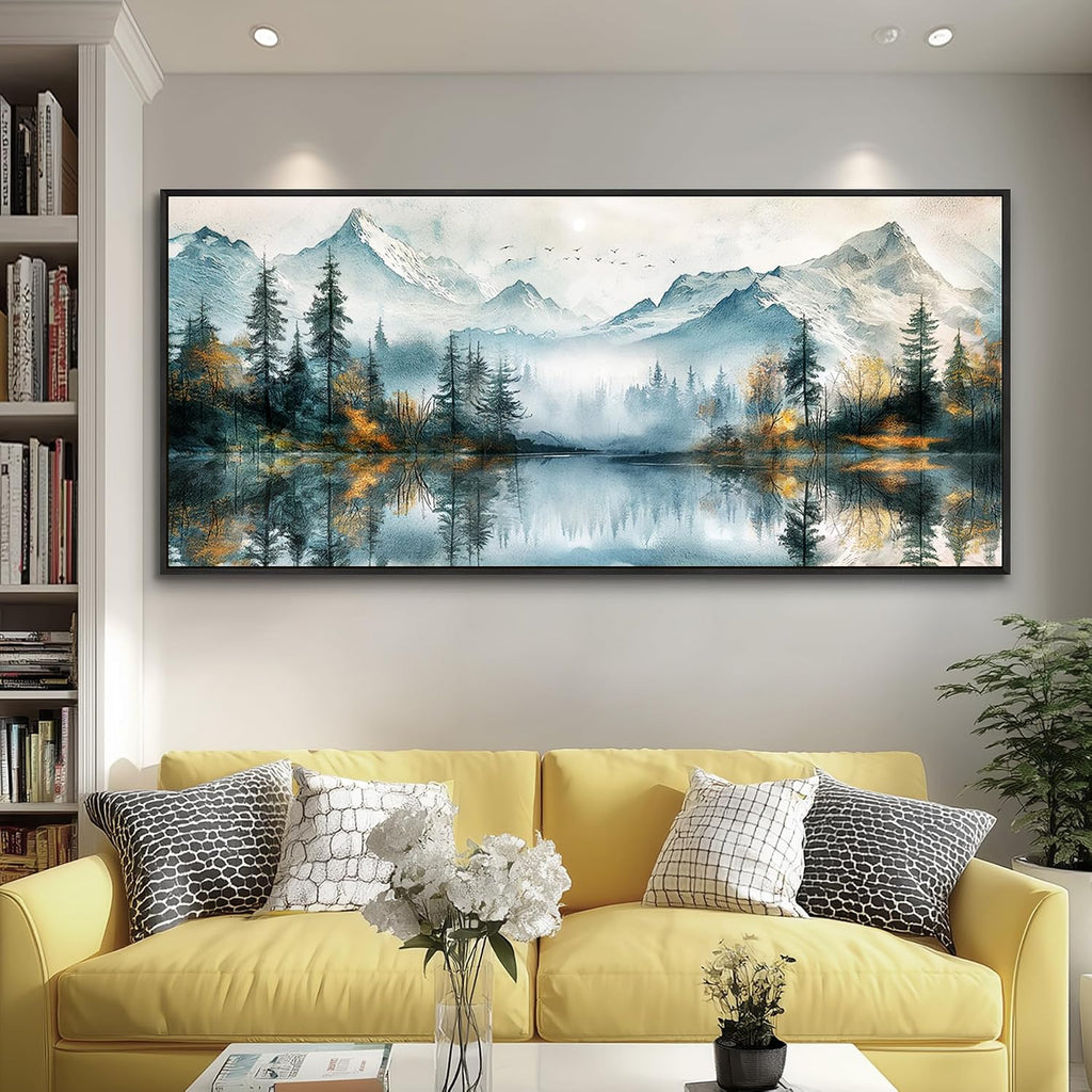 MHARTK66 Large Wall Art For Living Room Forest Trees Wall Decor Beach Pictures Mountain Landscape Canvas Prints Painting Modern Black Framed Home Decor Walls Artwork For Bedroom Office 72l X 32w
