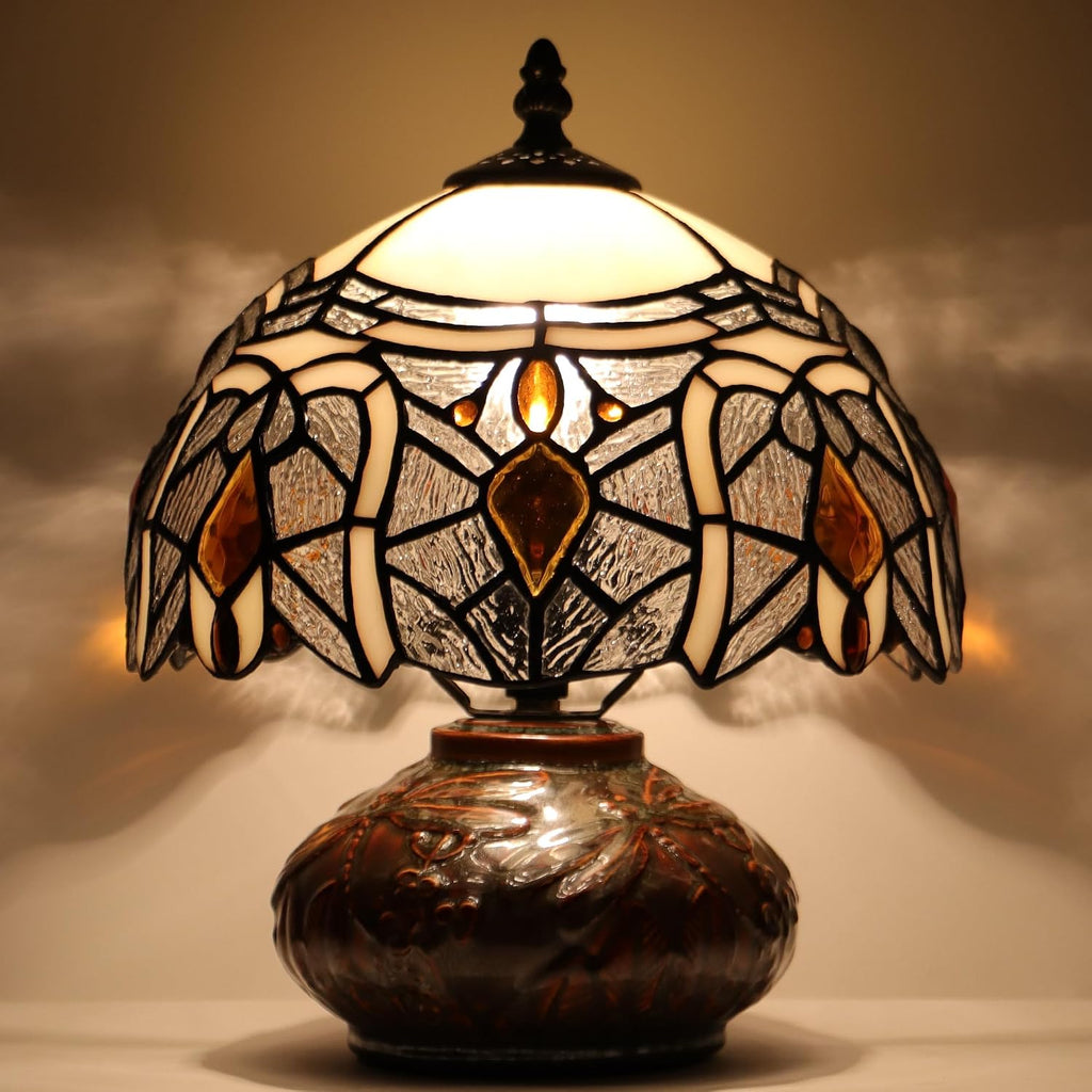 Small Tiffany Table Lamp Mini Mushroom Stained Glass Lamp Memory Sympathy lamp 10X11 Inch (Crystal Style)