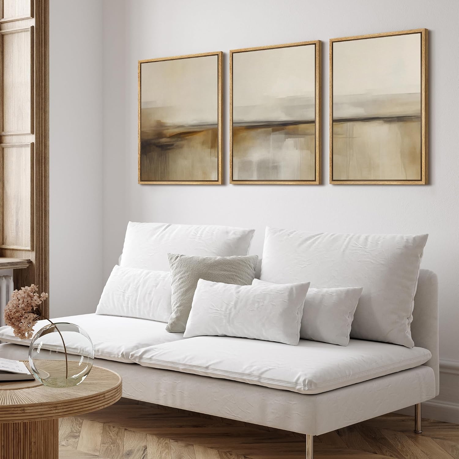 SIGNFORD Framed Canvas Print Wall Art Set Desert Haze Abstract Neutral Beige and Brown Illustrations Modern Art Relax/Calm for Living Room, Bedroom, Office - 24'x36'x3 Natural