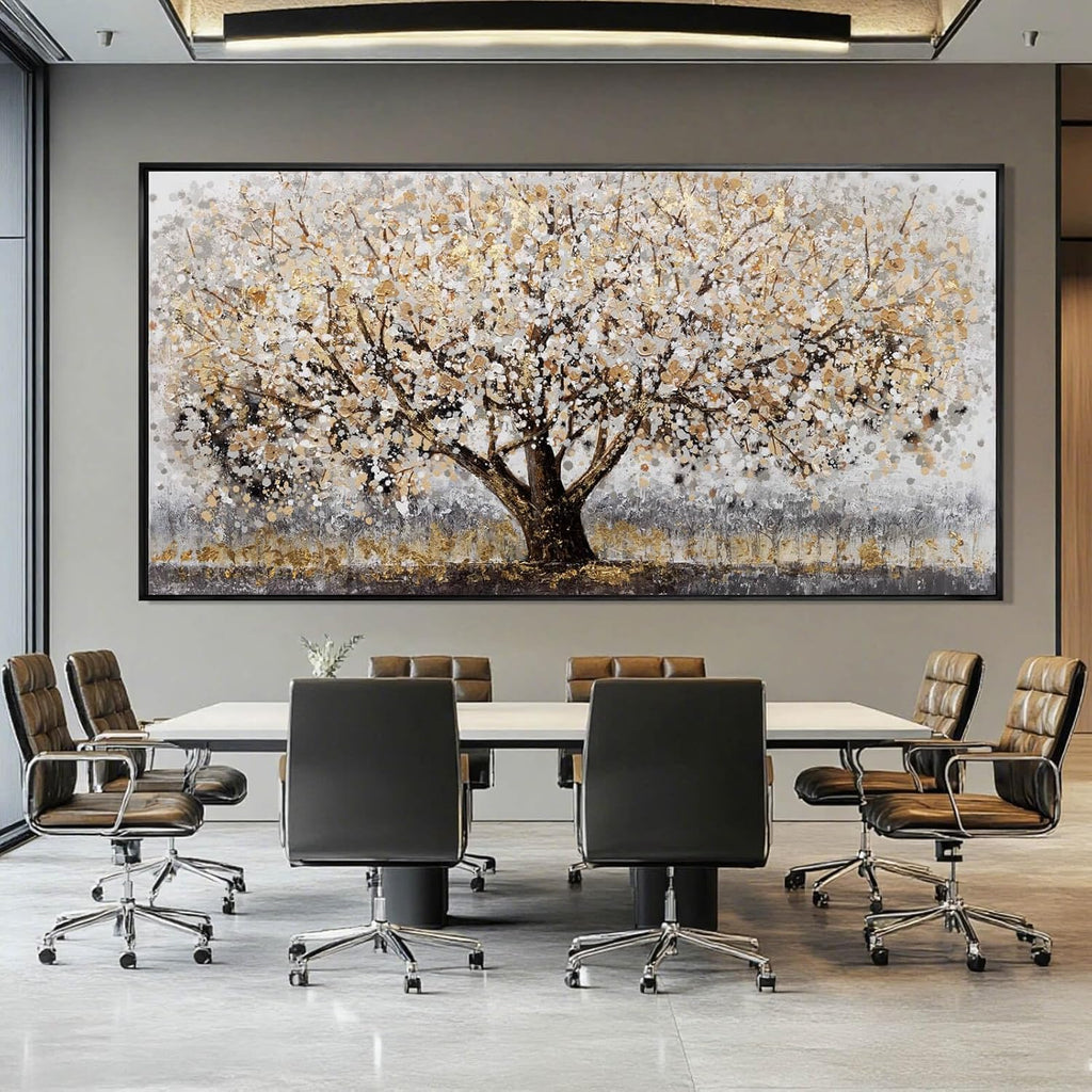 CHUDANHAO Gold Foil Canvas Wall Art Flower Wall Decor Plant Photo Prints Landscape Wall Decorations 29'x58' Large Artwork for Living Room Office