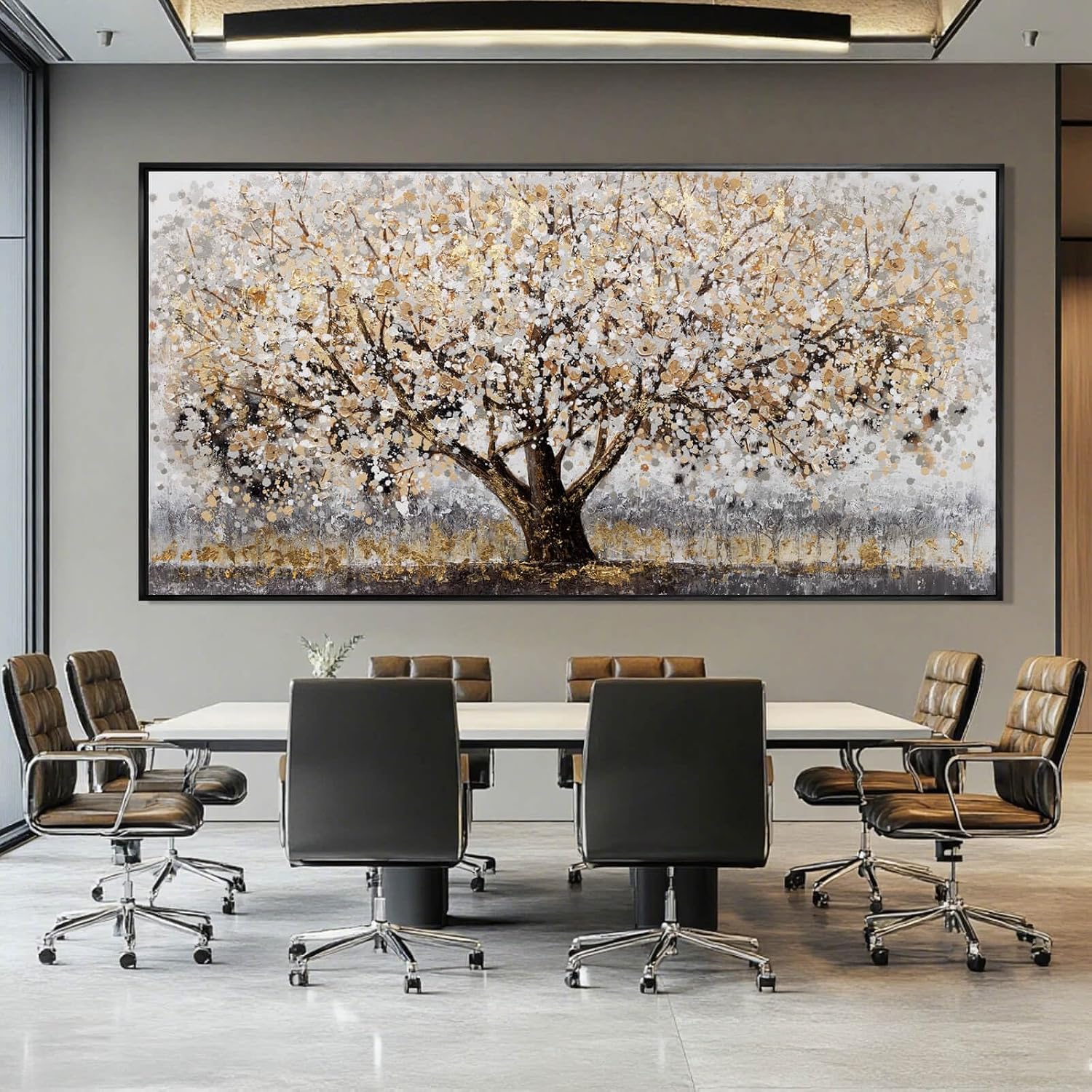 CHUDANHAO Gold Foil Canvas Wall Art Flower Wall Decor Plant Photo Prints Landscape Wall Decorations 29'x58' Large Artwork for Living Room Office