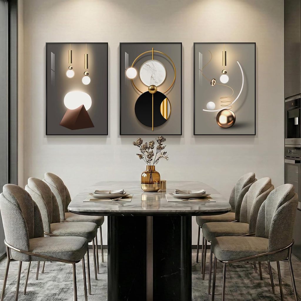 3 Piece Framed Black and Gold Abstract Wall Art for Living Room, Large Modern Luxury Geometric Picture Prints Paintings, Bright Style Artwork for Bedroom Dining Room Office Wall Decor 20x30 Inch