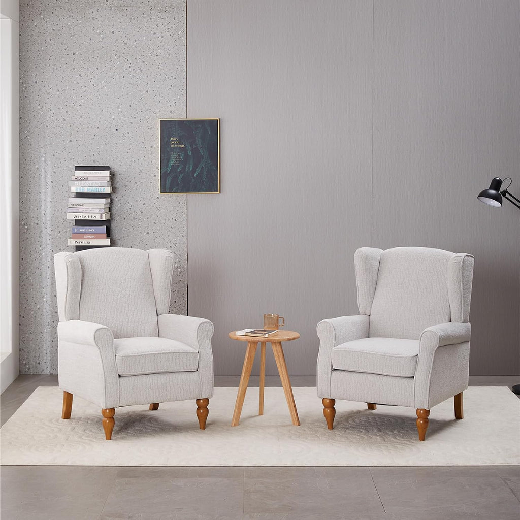 Mid-Century High Wingback Chair,Modern Fabric Accent Chair Armchair with Solid Wood Coffee Table Set,Leisure Single Sofa Chair for Living Room,Club,Home Reception,Beige