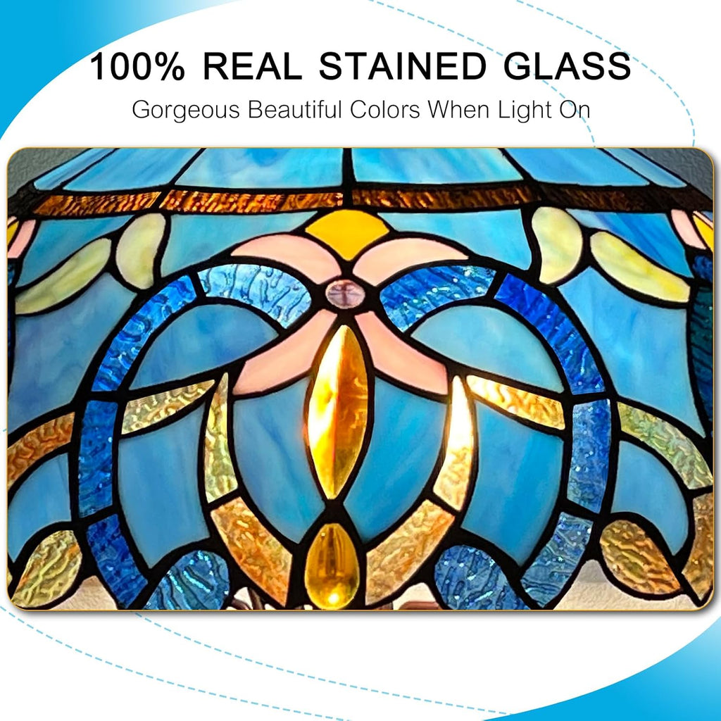 Capulina Tiffany Lamp Stained Glass Table Lamp 3-Light 16x16x24 Inches Blue Brown Style Mother-Daughter Vase Desk Lamp for Bedrooms Living Room Study Home Office