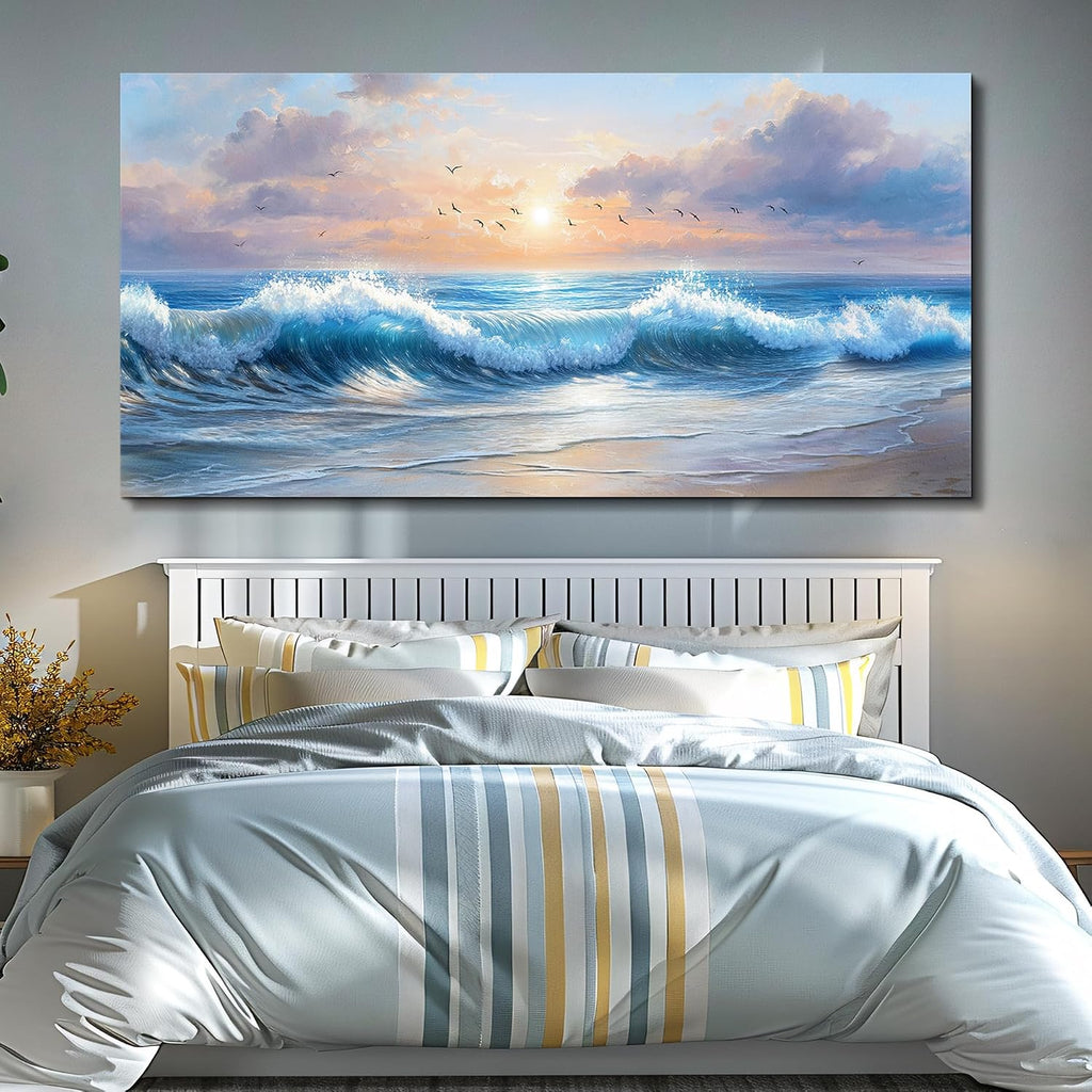XIGUANGART Large Wall Art for Living Room, Ocean Sunset Landscape Canvas Wall Art Prints, Nature Coastal Wall Decor Beach Prints Paintings, Picture for Bedroom Dining Room Office Wall Decor, 30' x 60'