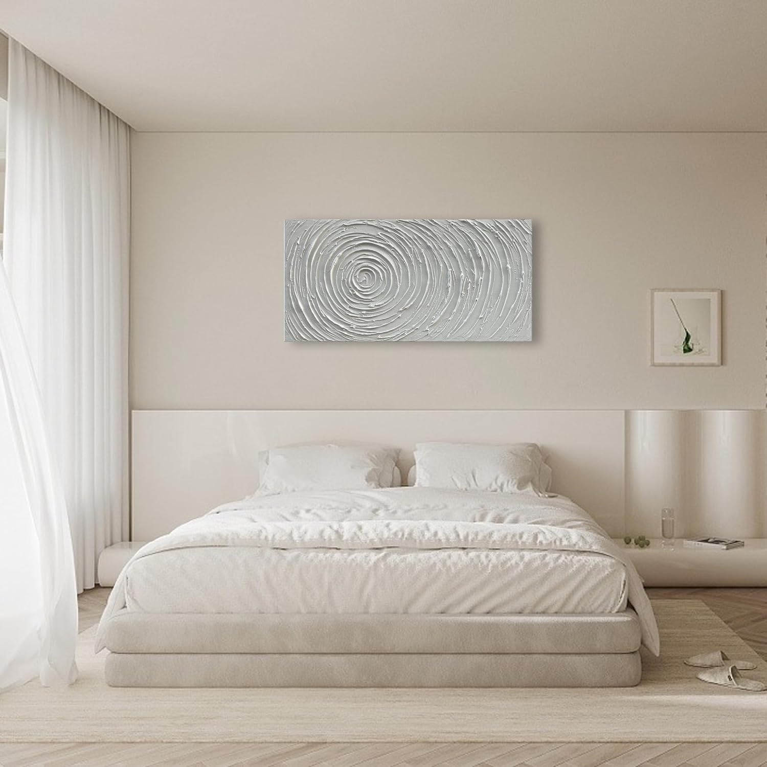 Hand-Painted White Textured Abstract Art Oil Painting Contemporary Minimalist Art Painting Living Room Bedroom Wall Decoration 24x48 inches