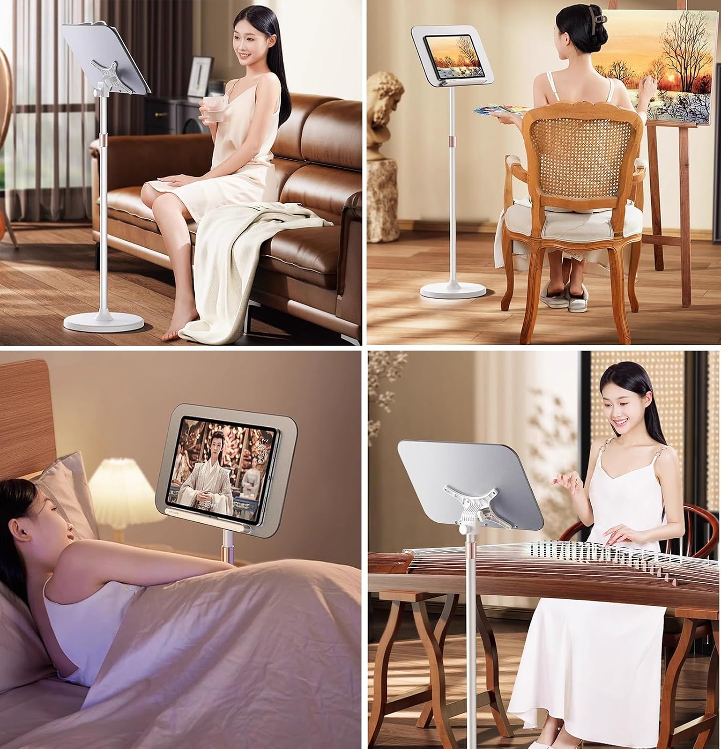 Professional Sheet Music Stand for Home, Adjustable Height Music Book Holder for Guitar, Ukulele, Violin Players, Orchestra Conductor Podium (Color : White)