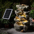 Solar Water Fountain Outdoor Garden,5 Tiered Cascading Rock Solar Powered Water Fountain Water Fall Fountains Outside with Lights for Backyard, Patio, Deck, Porch, 19.3' H x 12.2' L x 9.5' W