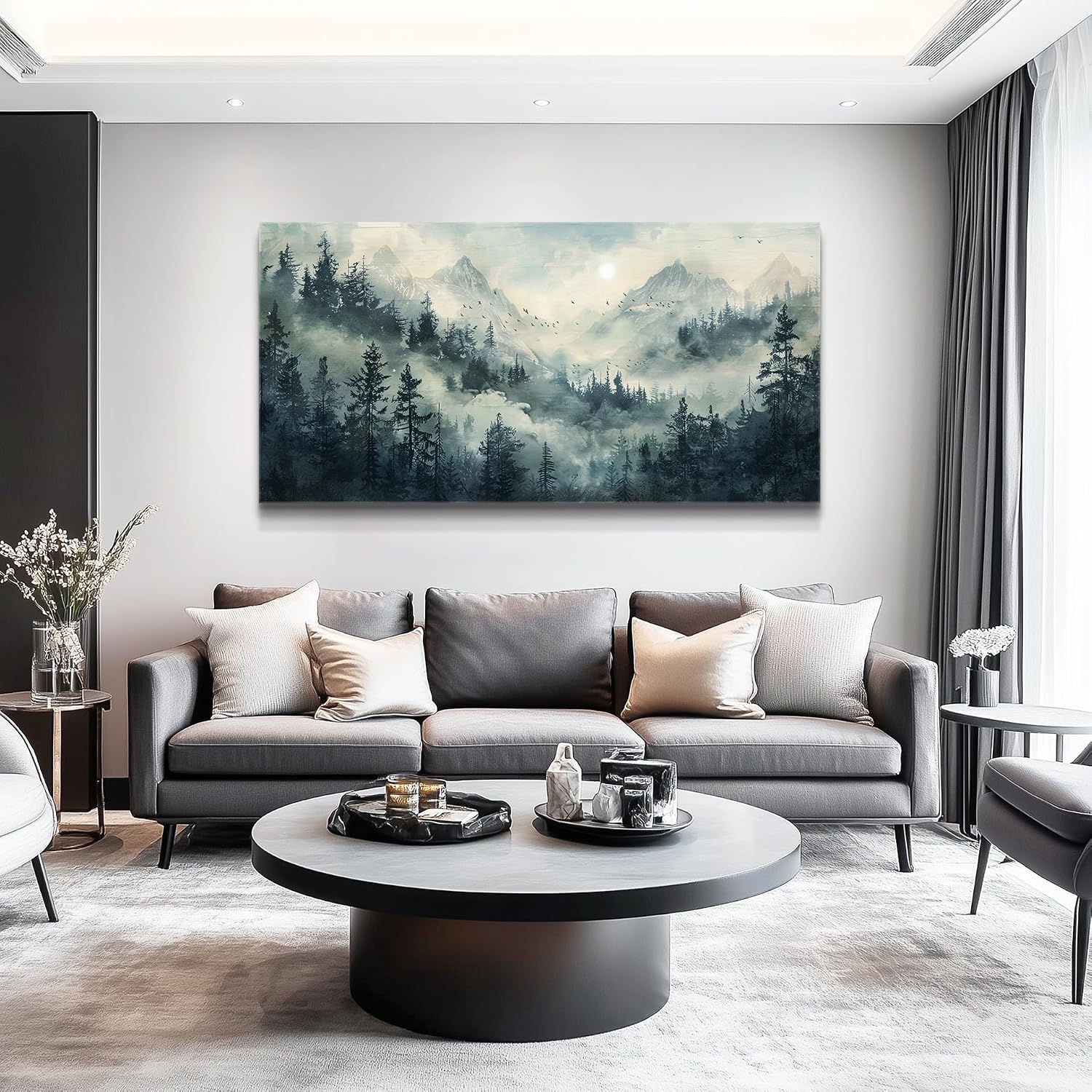 KELIYUAN Large Natural Landscape Wall Art For Dining Room Apartment Misty Forest Landscape Painting Wall Decoration Living Room Bedroom Office Artwork Pictures Home Decoration Aesthetics 30x60 In