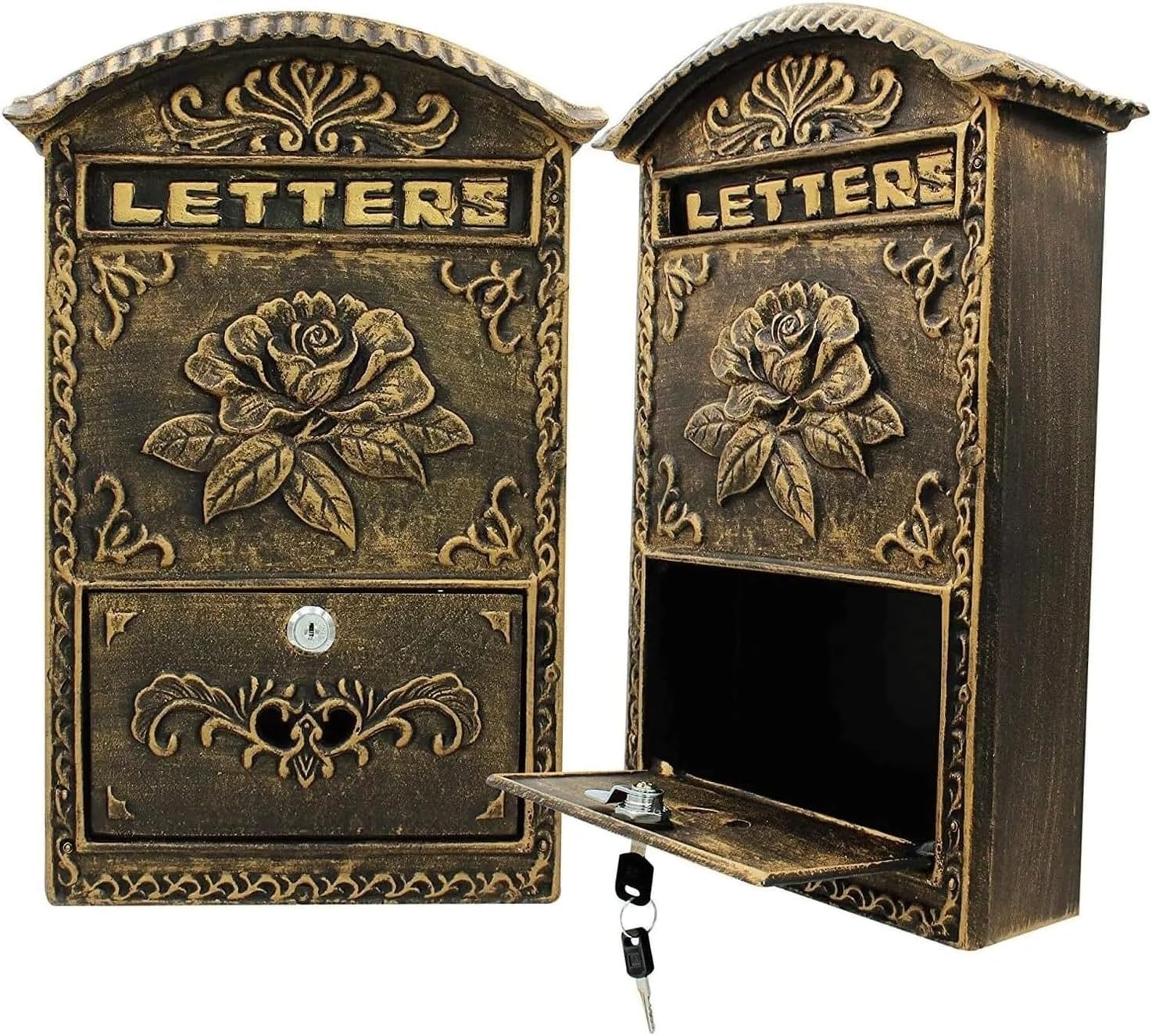 Locking Mailboxes Aluminum Mailbox for Outside Drop Box with Rose Relief Post Box Rustic Comment Box Metal Suggestion Box