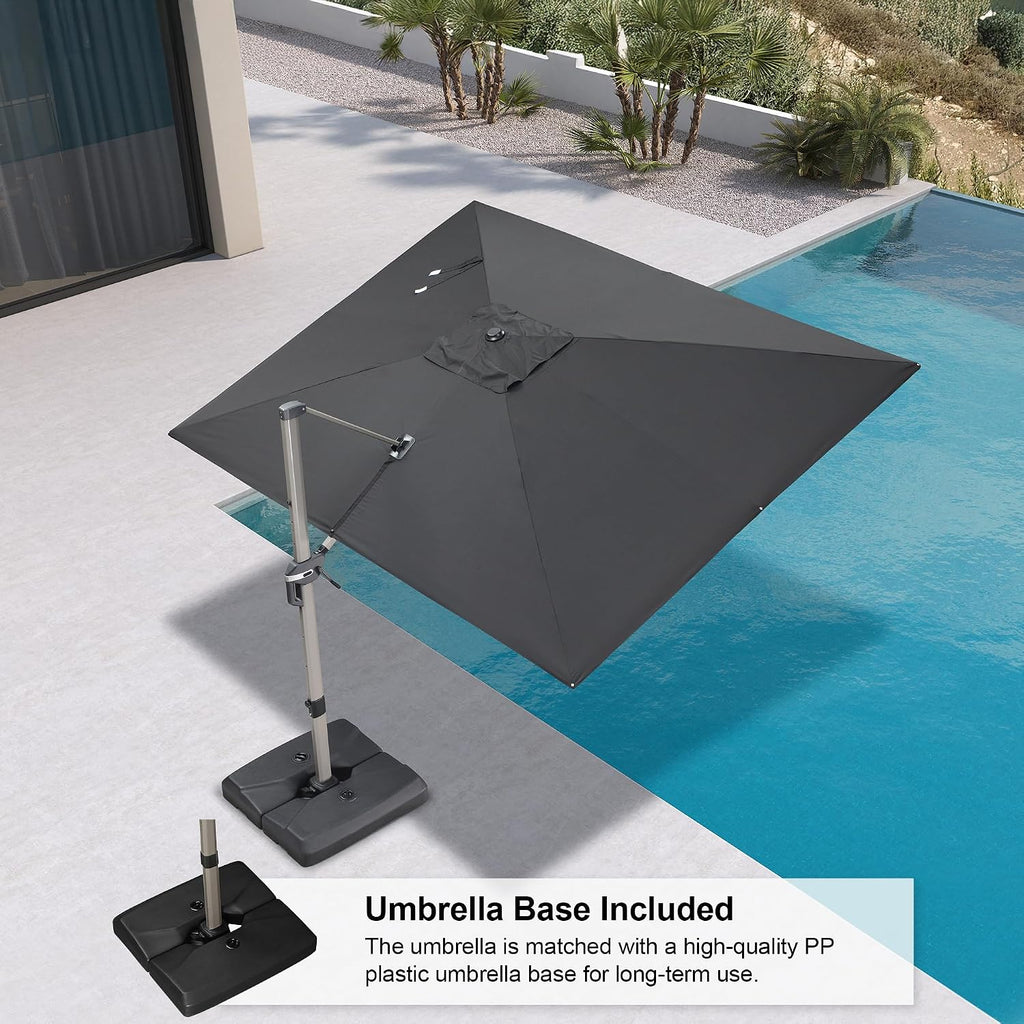 PURPLE LEAF 9' x 11' Patio Umbrella with Base Cantilever Umbrella Rectangular Outdoor Offset Umbrella with Champagne Frame and 360° Rotation for Garden Deck Pool, Black