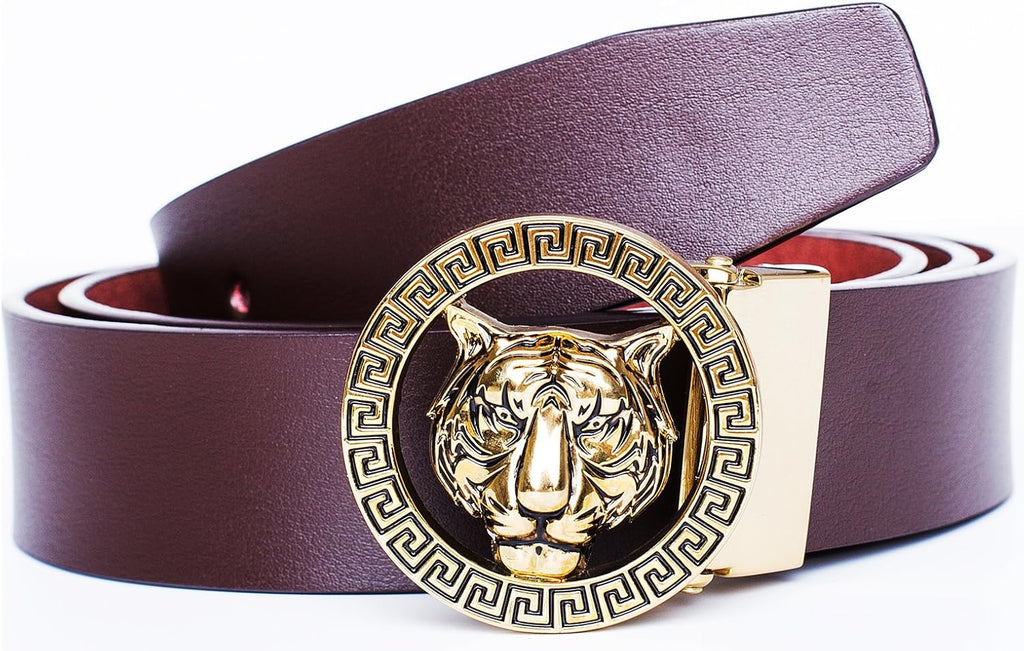 35 mm Luxury Genuine Leather Men's Belt Gold/Silver Tiger Buckle Classic Dress Casual Reversible Gift