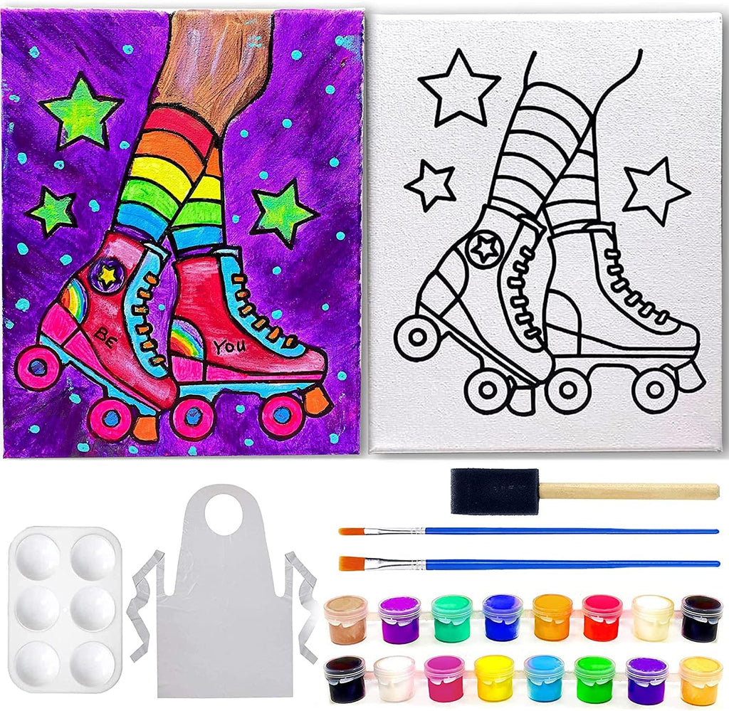 Pre Drawn Canvas Paint Kit for Adults Kids Couples | 4-40 PACK Discounted Bundle | Roller Skates | DIY Birthday Gift & Sip and Paint With Twist Party Favor | 11x14