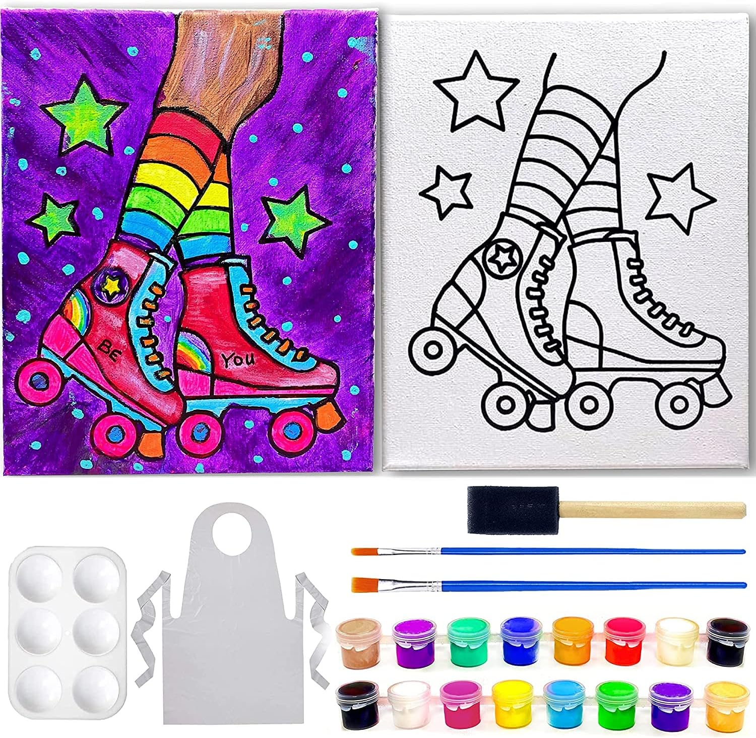 Pre Drawn Canvas Paint Kit for Adults Kids Couples | 4-40 PACK Discounted Bundle | Roller Skates | DIY Birthday Gift & Sip and Paint With Twist Party Favor | 11x14
