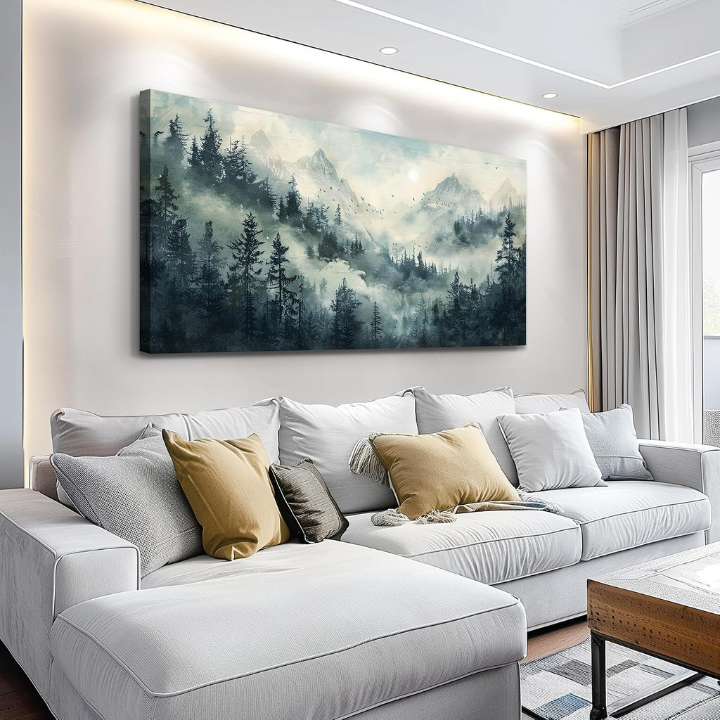 KELIYUAN Large Natural Landscape Wall Art For Dining Room Apartment Misty Forest Landscape Painting Wall Decoration Living Room Bedroom Office Artwork Pictures Home Decoration Aesthetics 30x60 In