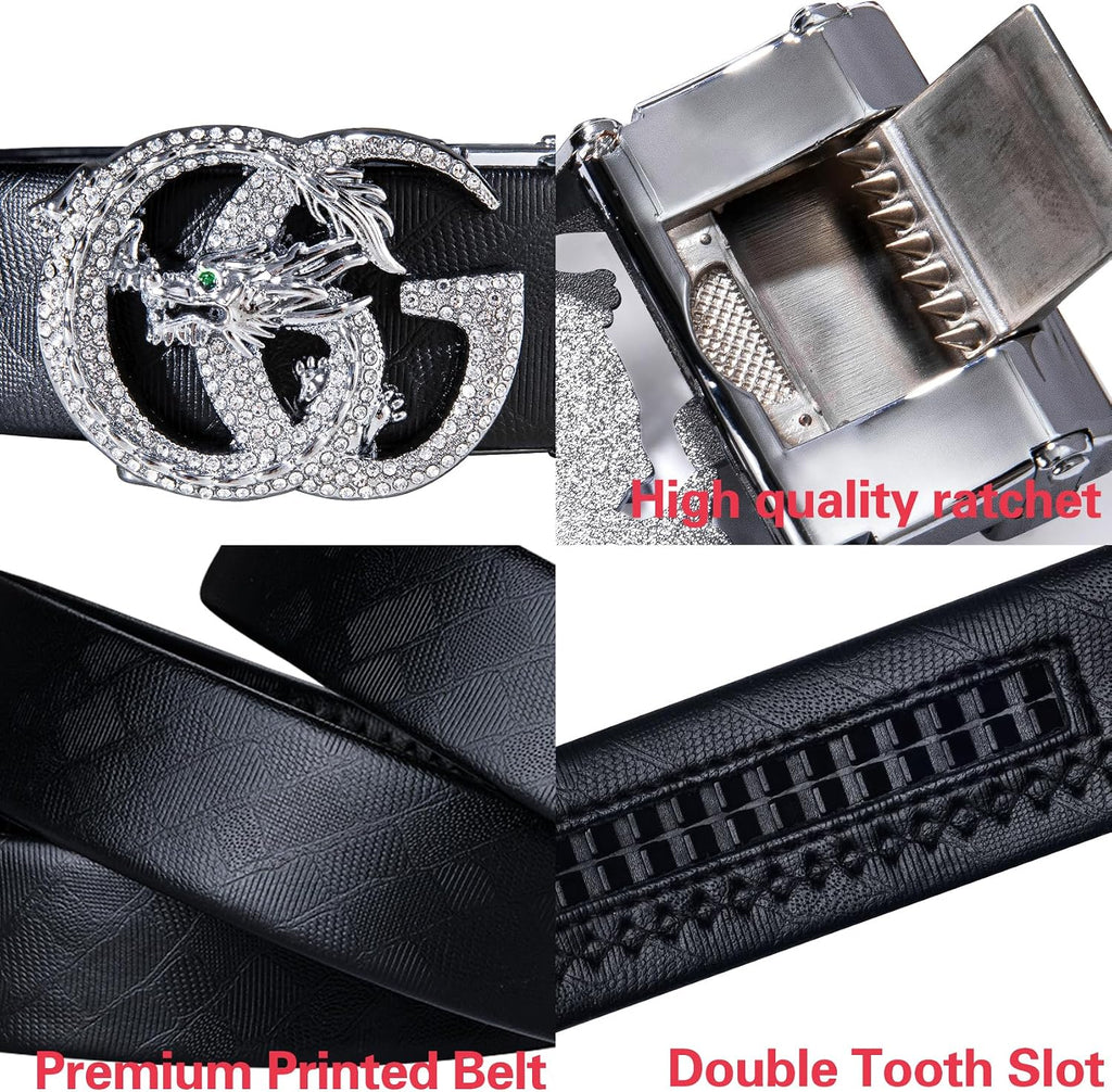 Designer 1 3/8' Genuine Leather Belt Men Business Animal Ratchet Automatic Executive Classic Gift
