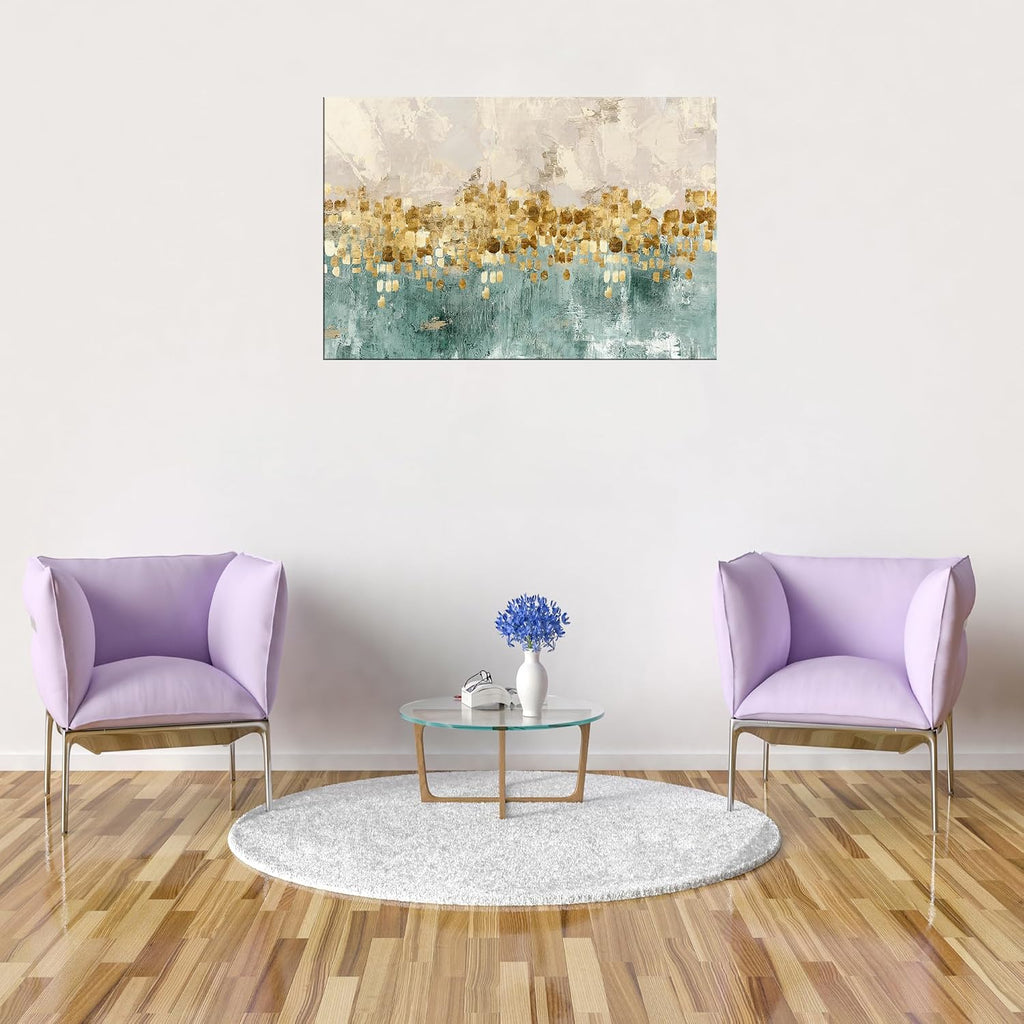 DZL Art A74681 Gold Abstract Painting Modern Decor Wall Art Gold Canvas Gray Contemporary Canvas Living Room Art 32.00'' x 48.00''