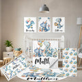 Terwex Custom Baby Crib Set - 5 Pcs Personalized Name Blue Dinosaur Crib Bedding Set for Infants Toddlers - Soft Double Layer Nursery Bedding Set for Boys - Customized Gifts for Baby Shower Birthday