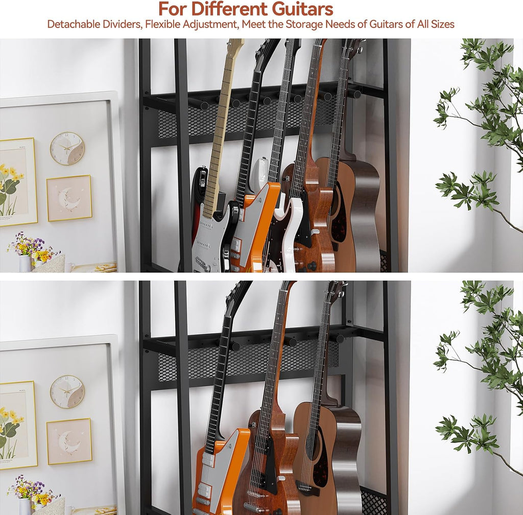 EmberGlow Multi-Guitar Stand with Top Display Shelf - Heavy Duty 26lbs Metal Guitar Rack with Adjustable Spacing & Soft EVA Padding, Premium Instrument Holder for Acoustic, Electric, Bass, Ukulele, Model S(Brown)