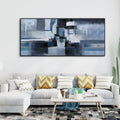 KLAKLA Abstract Wall Art for Living Room - Large Framed Canvas Blue and Black Pictures Artwork for Walls Bedroom Office Modern Wall Decor - 70x31 Inches