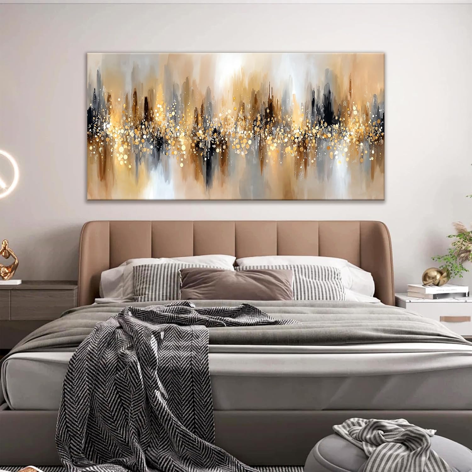 Tsomzxng Large Abstract Wall Art For Living Room Gold Abstract Wall Decor Modern Canvas Art Wall Decor 29' X 58' Painting Gold Wall Art For Bedroom Apartment Office Dining Room Home Decoration