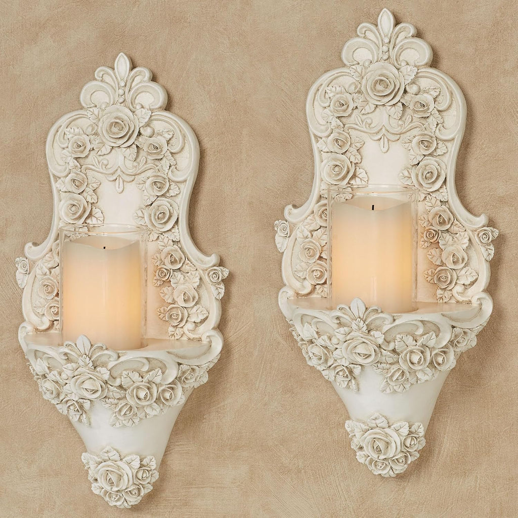 Touch of Class Victoria Rose Wall Sconce Pair | Victorian Style Decor | Traditional Pair of Sconces for Bedroom, Living Room, Bathroom, Hallway, Entryway | Decorative Candleholders