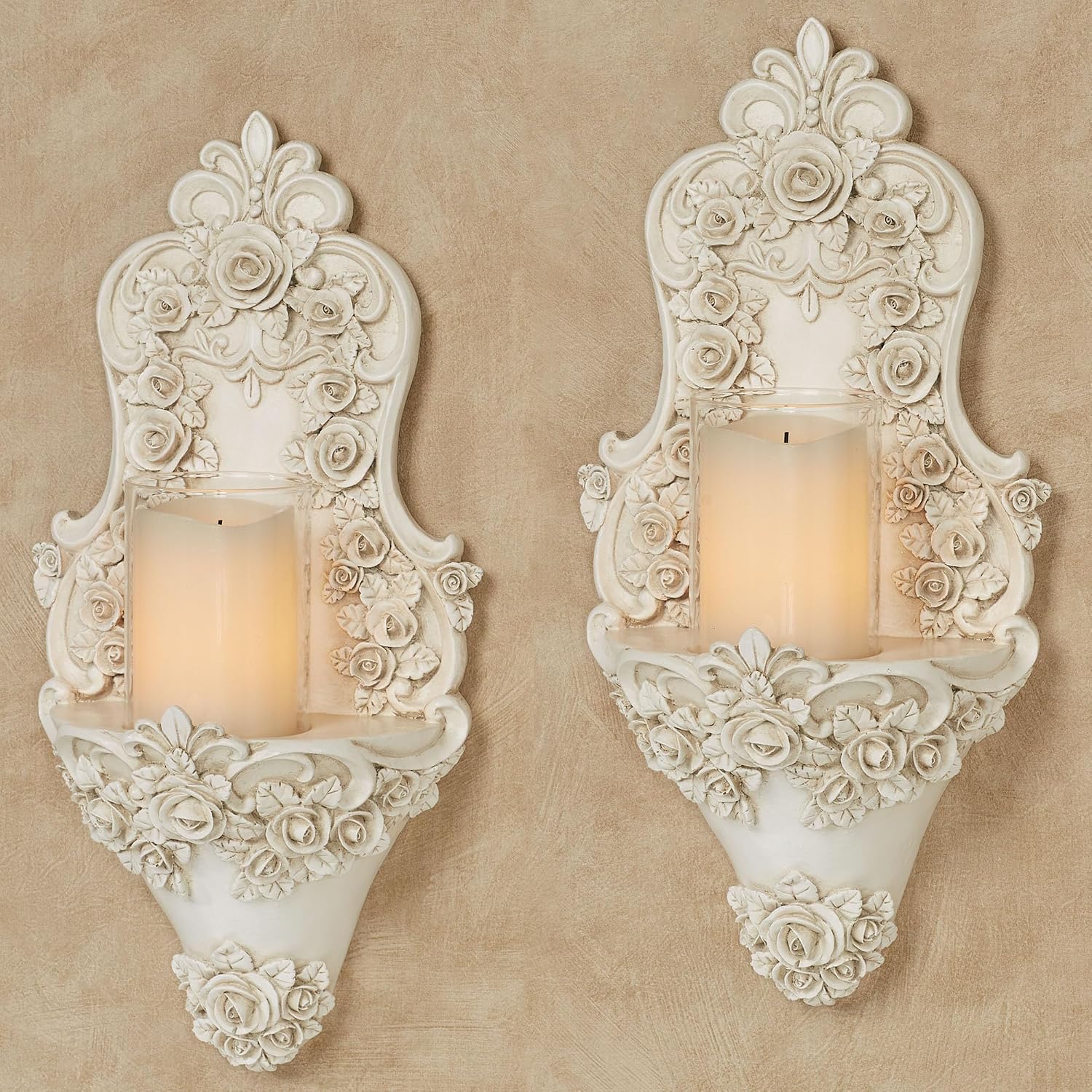 Touch of Class Victoria Rose Wall Sconce Pair | Victorian Style Decor | Traditional Pair of Sconces for Bedroom, Living Room, Bathroom, Hallway, Entryway | Decorative Candleholders