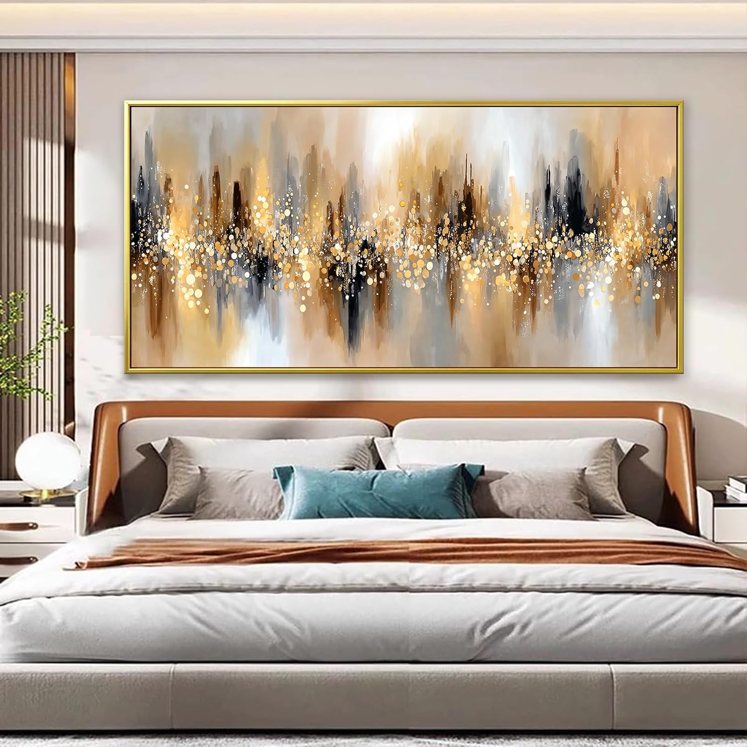 Tsomzxng Large Gold Framed Wall Art For Living Room Abstract Wall Decor Modern Canvas Art Wall Decor 29' X 58' Painting Gold Wall Art For Bedroom Apartment Office Dining Room Home Decoration