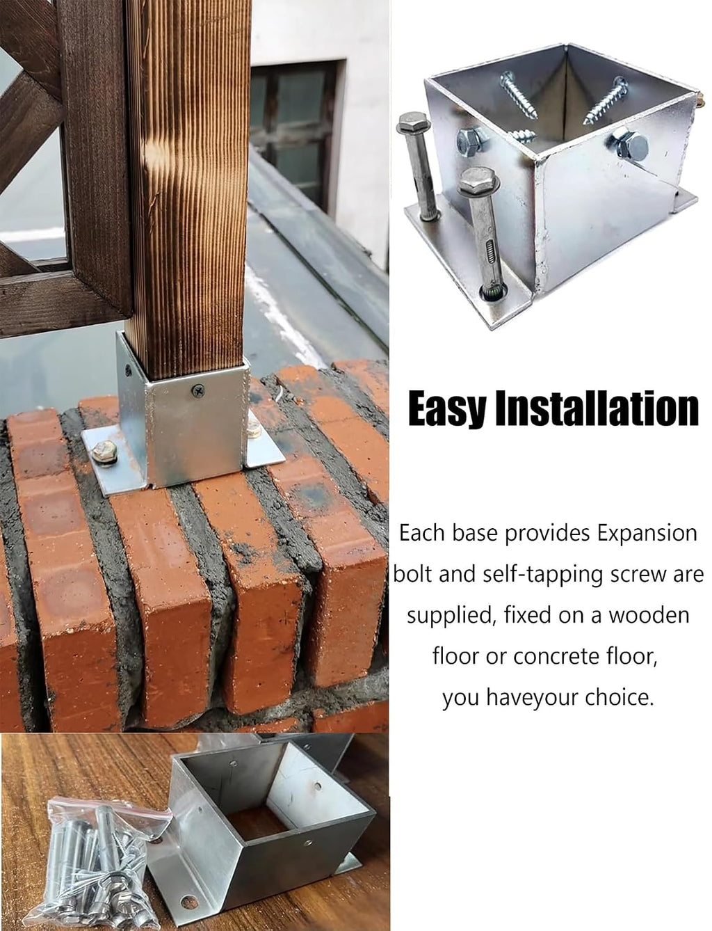 Heavy Duty Post Holder for Fence,Square Metal Railing Support Kit,Deck, Porch,Pergola, Patio, Mailbox,Adjustable Stainless Steel Anchor Base(130x130x100mm/5.1x5.1x3.9in)