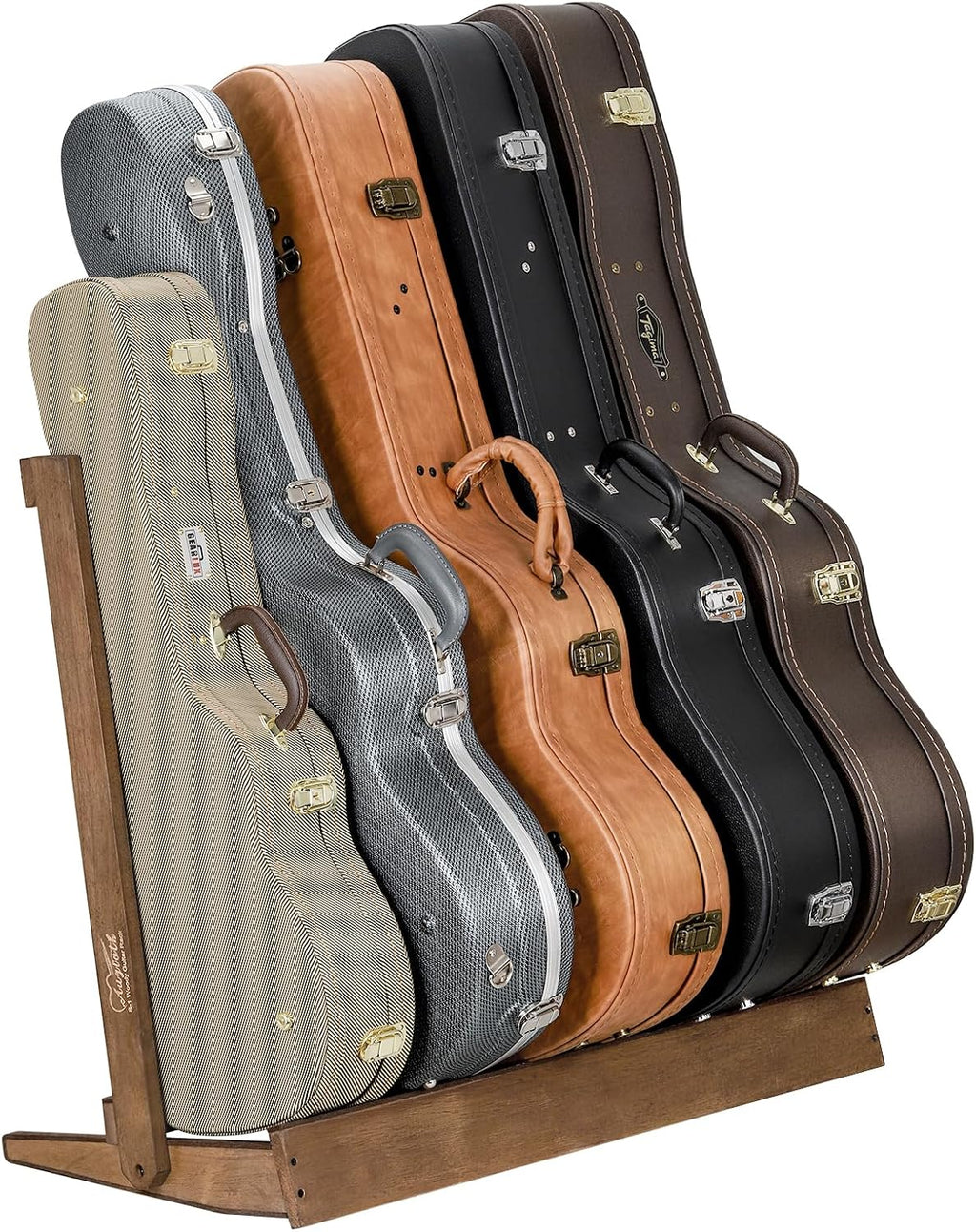 Multi Wood Guitar Rack for 5 Acoustic, Electric or Bass Guitars - Hardwood Stand with Padded Floor Display,18mm-thick wooden plank