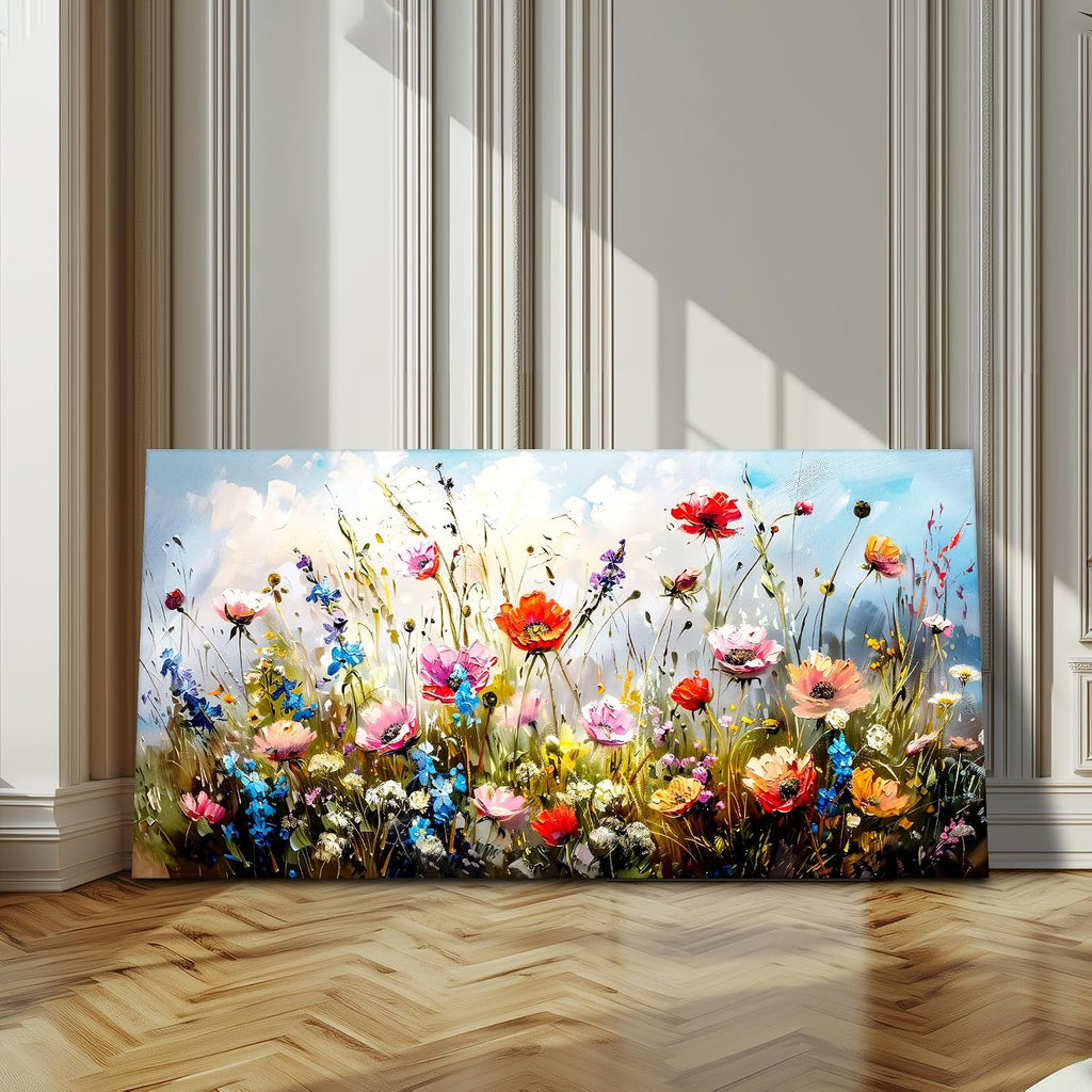 SERIMINO Large Wall Art for Living Room Canvas Prints, Farmhouse Nature Floral Botanical Wall Decor, Colorful Flower Market Modern Home Decor Oil Paintings Bathroom Decor Aesthetic 29'X57'