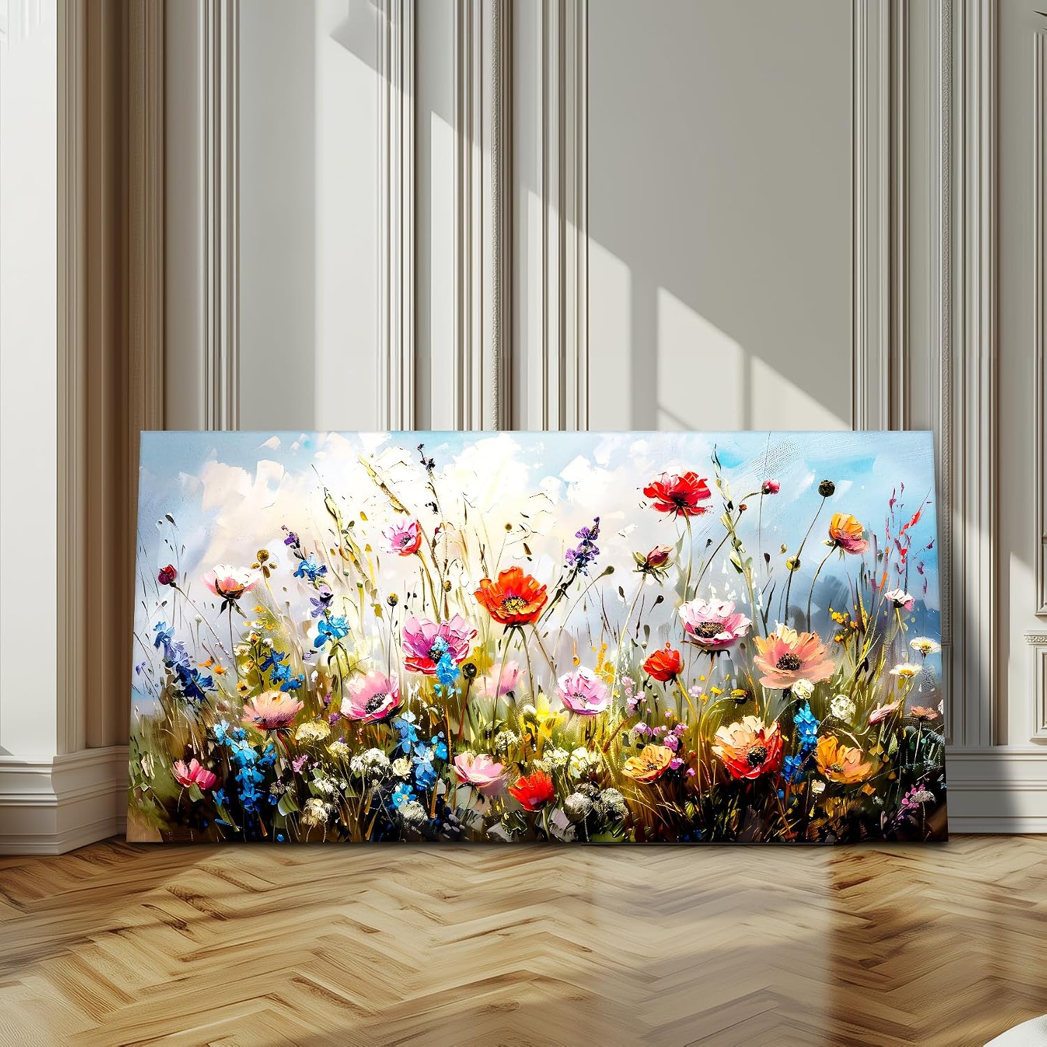 SERIMINO Large Wall Art for Living Room Canvas Prints, Farmhouse Nature Floral Botanical Wall Decor, Colorful Flower Market Modern Home Decor Oil Paintings Bathroom Decor Aesthetic 29'X57'