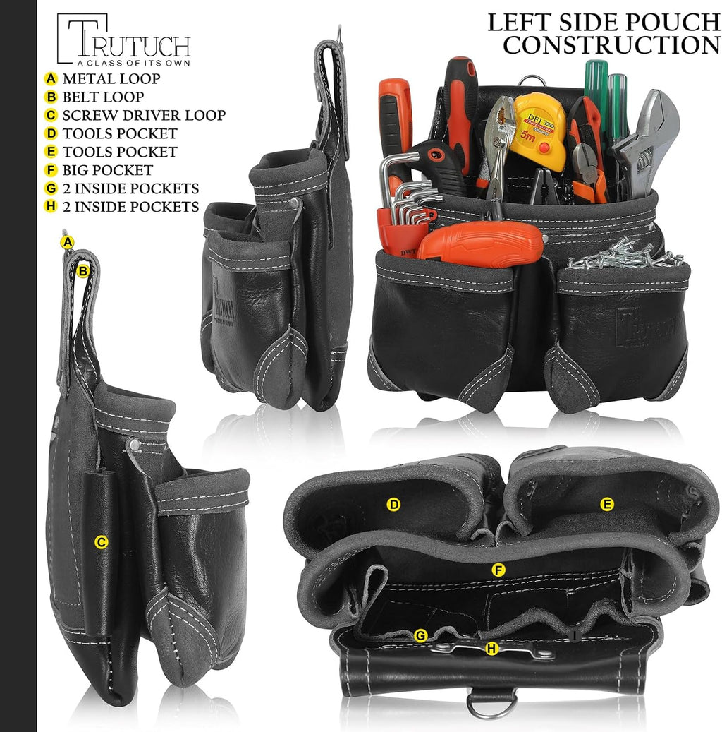 Grain Leather Tool Belt | Tools Pouch | Drywall Tool Belt | Carpenter Tools Bag | Leather Tool Belts for Men | Construction | Framers | Electrician (Black)
