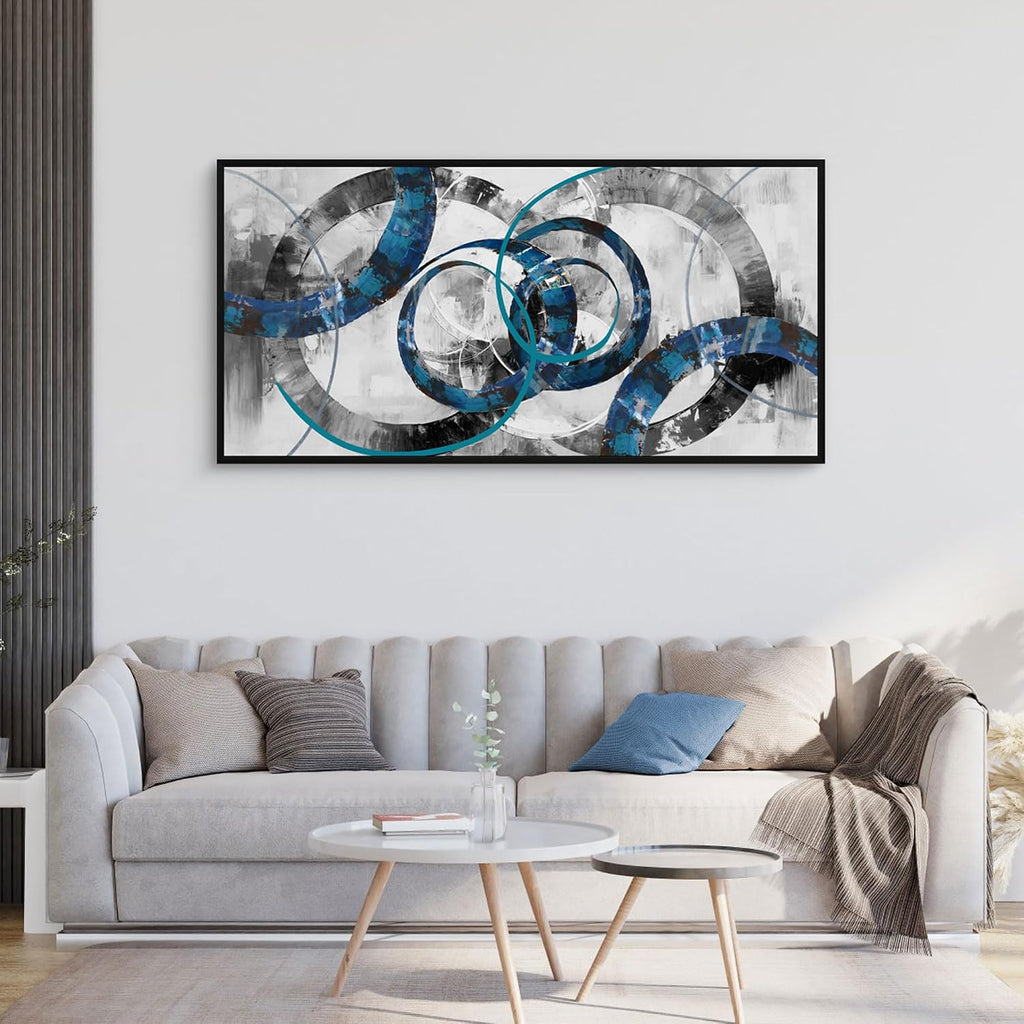 XLSJERST Wall Art for Living Room - Abstract Wall Decor Blue and Gray Canvas Picture Print Framed Artwork for Bedroom Office Home Decoration - 48x24 Inches