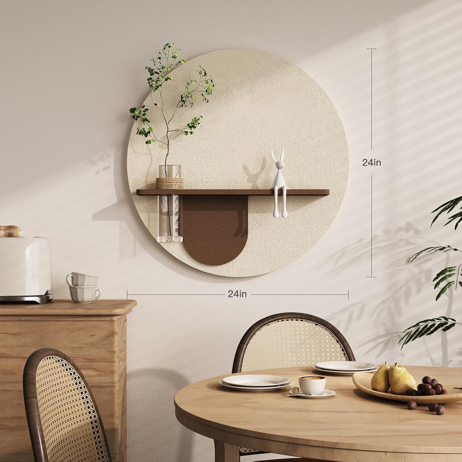 3D Textured Neutral Round Wall Art with Vase, Modern Minimalist Painting Artwork for Walls, Cream Geometric Circle Picture Wall Decor for Living Room, Hallway, Dining Room, Bedroom, Office, 24x31 Inch