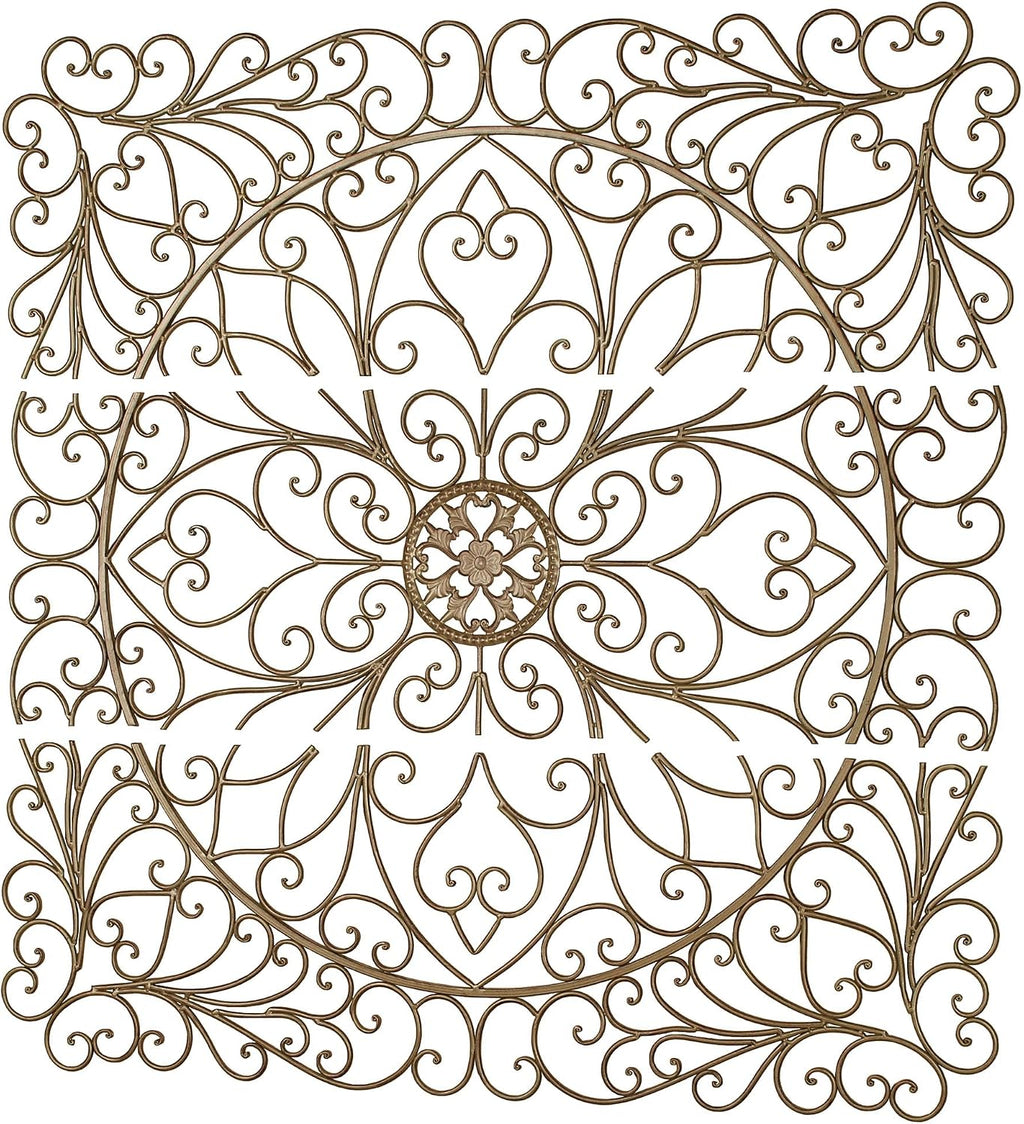 Brynnley Medallion Metal Wall Art Antique Gold | Set of Three | Square Shape | Painted by Hand | Hanging Decor for Above Couch, Bed, Living Room