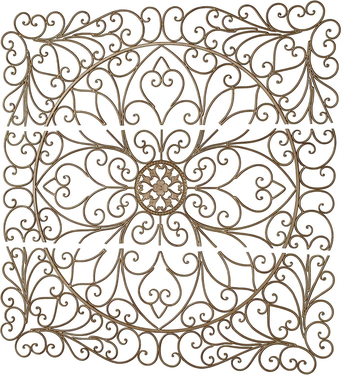 Brynnley Medallion Metal Wall Art Antique Gold | Set of Three | Square Shape | Painted by Hand | Hanging Decor for Above Couch, Bed, Living Room
