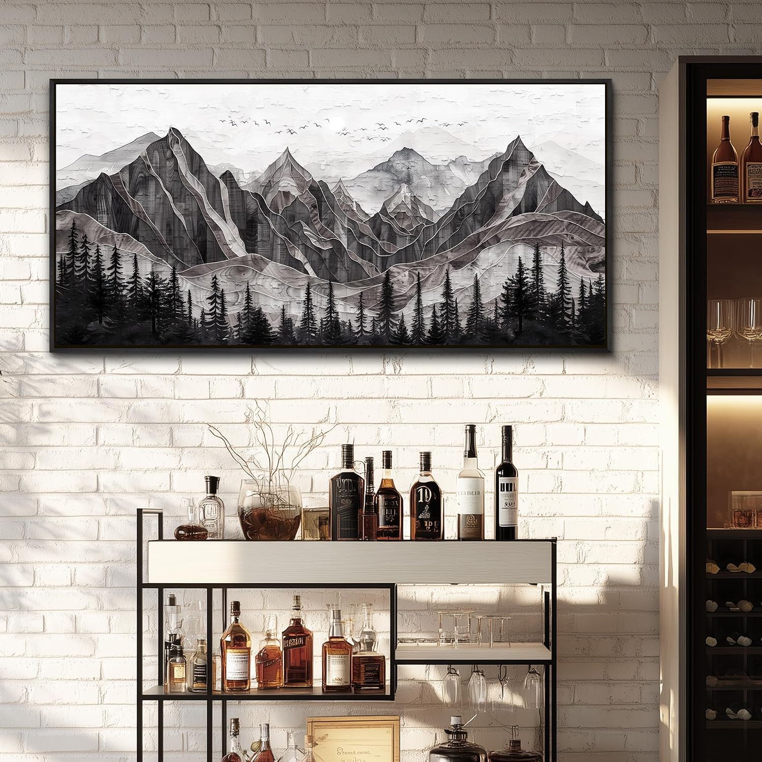 XIGUANGART Large Abstract Mountain Wall Art Black and White Canvas Art Print Painting Forest Nature Watercolour Wall Decor Modern Rustic Landscape Picture for Living Room Bedroom Office Decorations