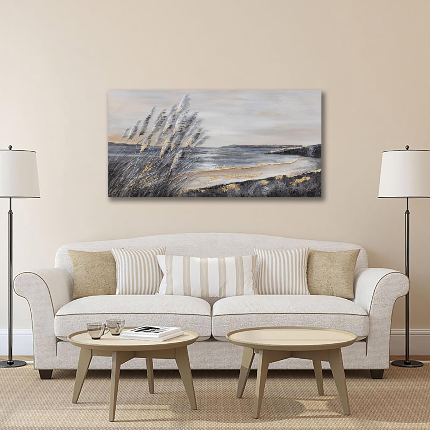 Yuaxker Ocean Art Wall Decor Grey and Gold Ocean Wall Art Large Modern Prints Trendy Canvas Painting for Living Room, Bedroom, Dining Room Office Home Decor 30x60 inch