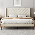 WLIVE Upholstered Bed Frame, Queen Bed Frame with Tufted Headboard, Platform Bed with Wing Side & Wood Slats, 1500LBS Mattress Foundation, No Box Spring Needed, Easy Assembly, Velvet Beige