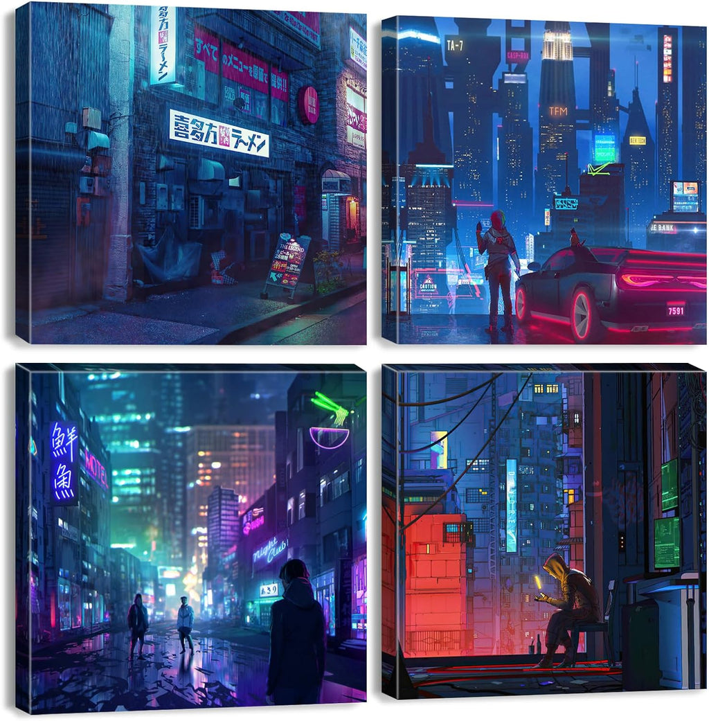 Generic Anime Wall Art Prints Japanese Decor for Teen Boys Room Decor Neon Tokyo Street Scenic Canvas Posters Cool Pictures Cartoon Japan City Paintings Gaming Room Bedroom Artwork Decorations 24x24'