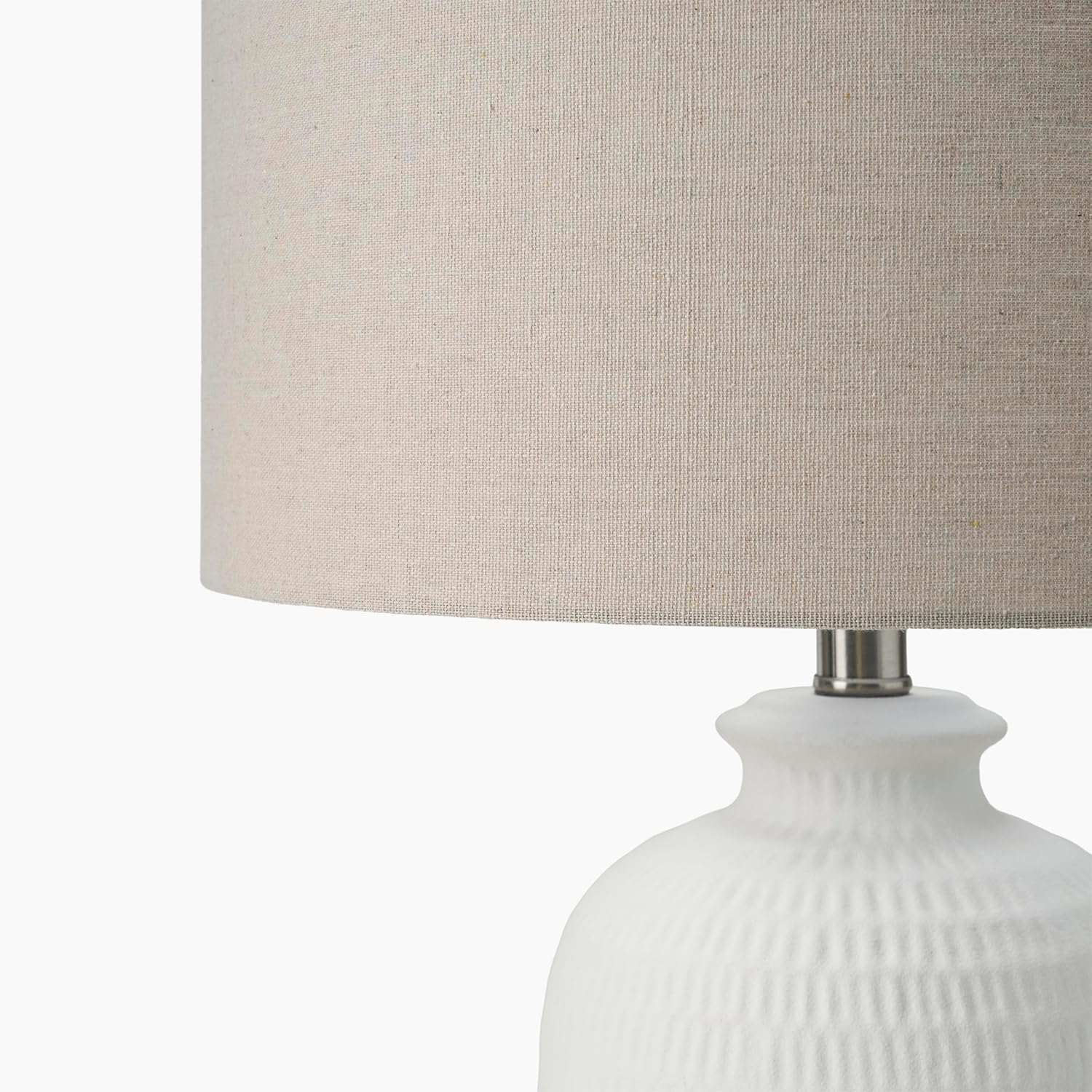 Nourison Home 24' White Farmhouse Textured Ceramic Table Lamp with Beige Linen Shade for Bedroom, Living Room,Entryway