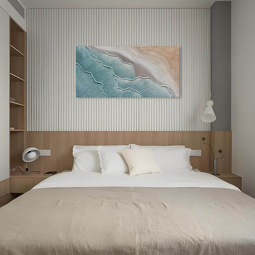 24x48 inch Hand Painted Modern Abstract Art Oil Painting Blue Waves Abstract Texture Art Painting Home Wall Decorative Art