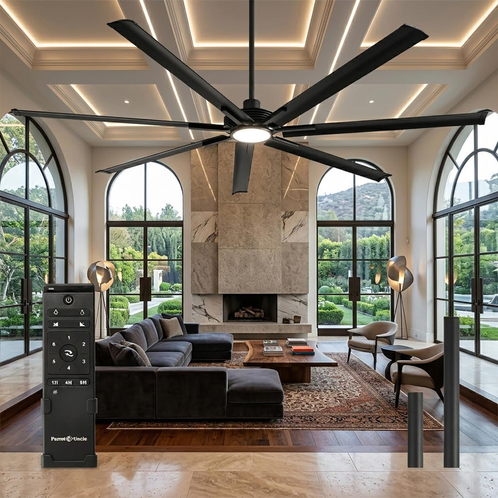 120 Inch Ceiling Fans with Lights and Remote, Industrial Black Large Ceiling Fan with LED Light, High CFM Reversible DC Motor Ceiling Fan for Shop Warehouse Gym Living Room, Dimmable & 3CCT