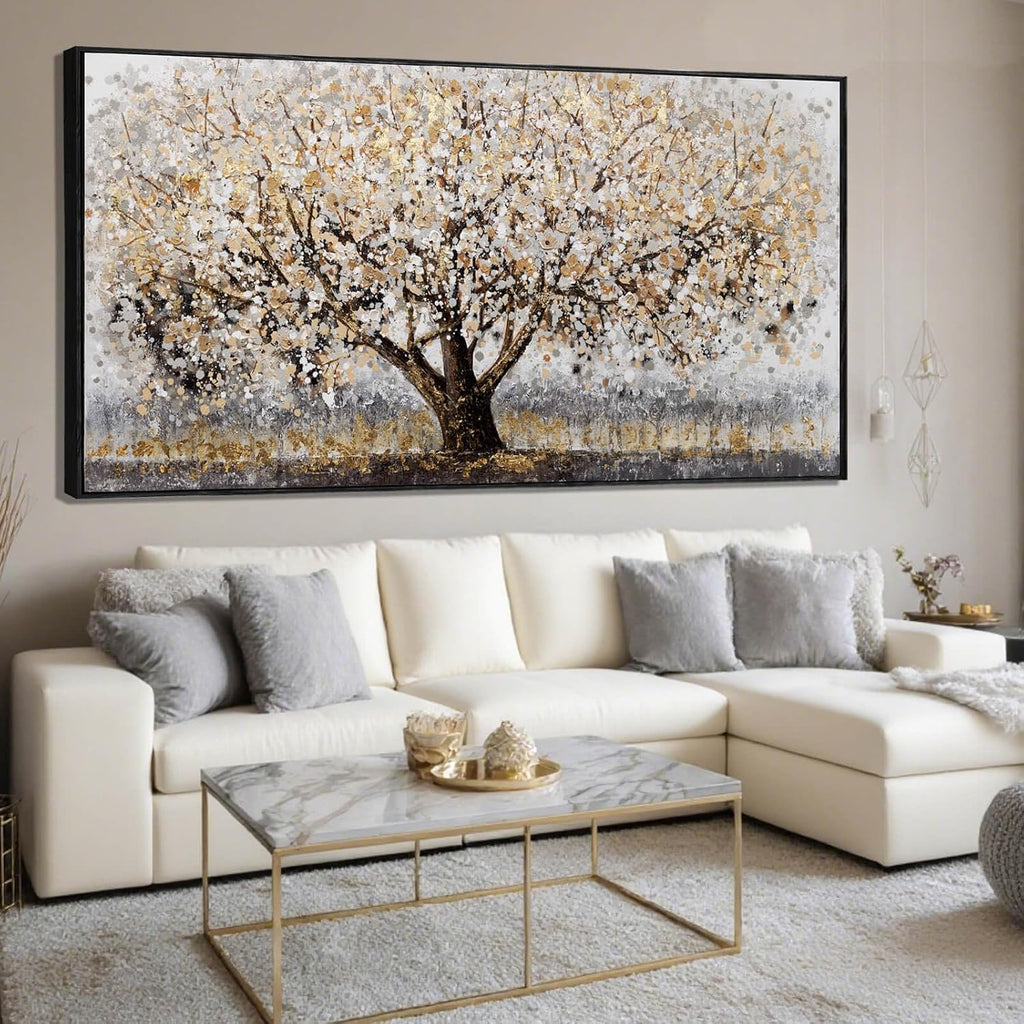 CHUDANHAO Gold Foil Canvas Wall Art Flower Wall Decor Plant Photo Prints Landscape Wall Decorations 29'x58' Large Artwork for Living Room Office