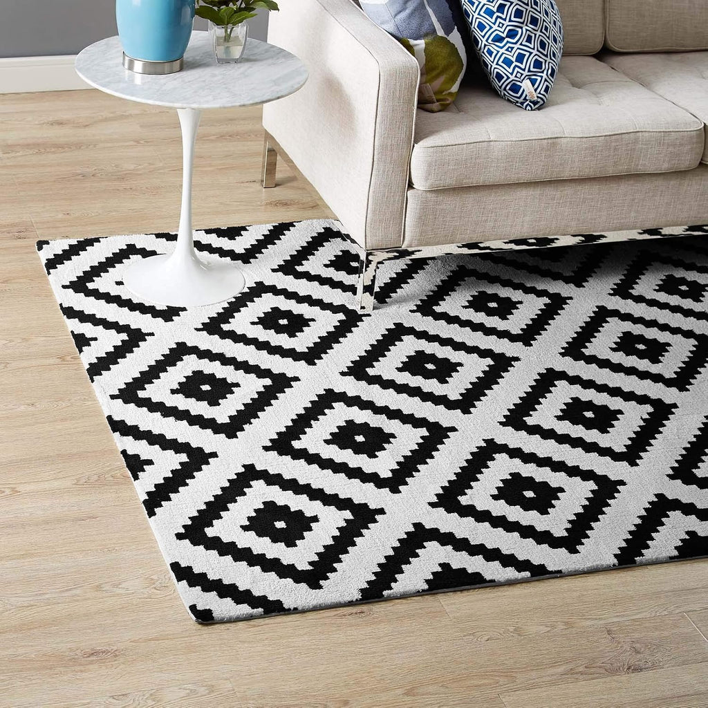 Modern Contemporary Urban Living Lounge Room Area Rug Runner Floor Carpet, Fabric, Multi White Black